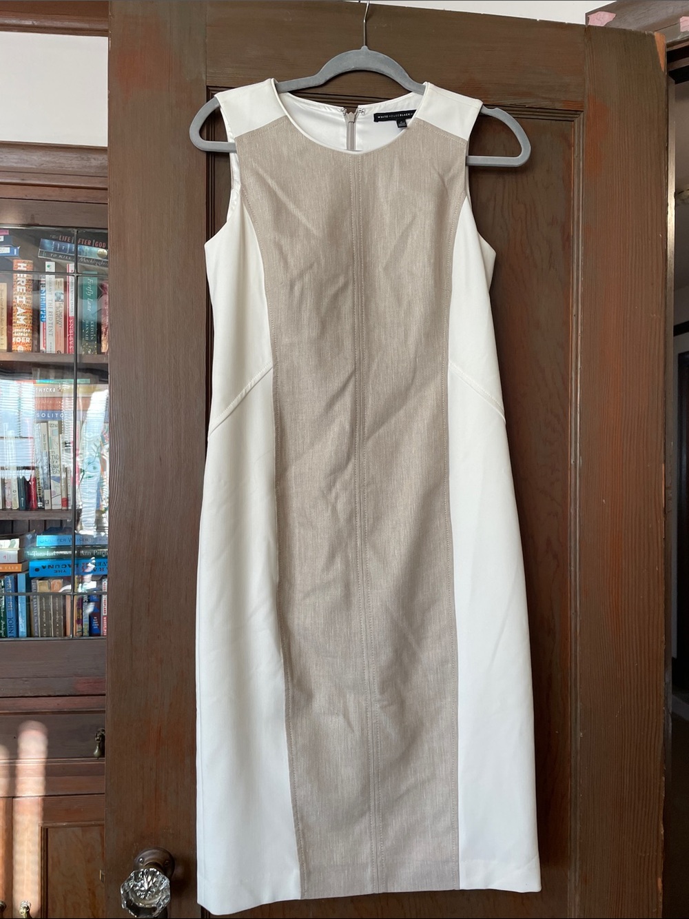 WHBM Ivory and Taupe Sleeveless Colorblock Sheath Dress
